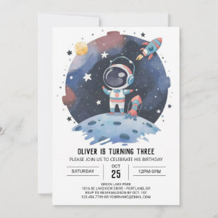 Blue Boho Cosmic Astronaut Boy Birthday Invitation