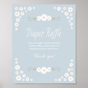 Blue Boho Daisy Baby Shower Diaper Raffle Sign