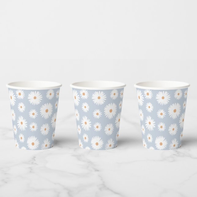 Blue Boho Daisy Birthday Party Paper Cups (Multi)
