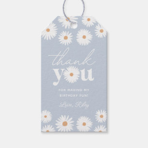 Blue Boho Daisy Birthday Party Thank You Gift Tags