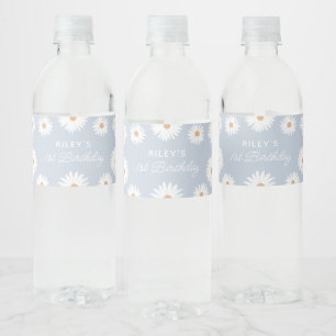 Blue Boho Daisy Birthday Party Water Bottle Label