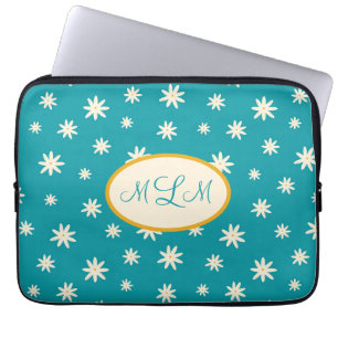 Blue Boho Daisy Monogramed Custom Laptop Sleeve