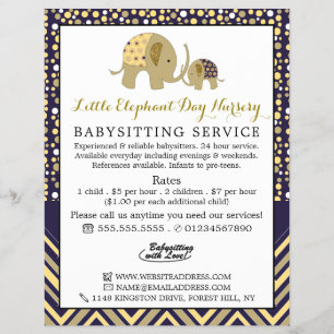 Blue Boho Elephant, Babysitter, Daycare, Nursery Flyer