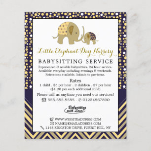 Blue Boho Elephant, Babysitter, Daycare, Nursery Flyer
