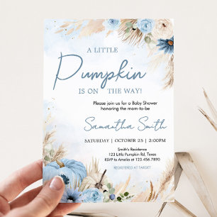 Blue Boho Fall Pumpkin Baby Shower Invitation