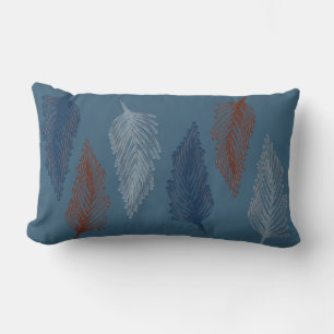 Blue Boho Feather Lumbar Cushion