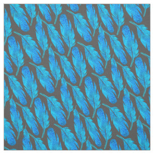 Blue boho feathers blue and grey fabric