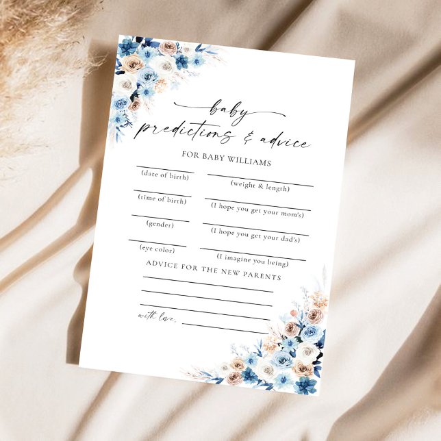 Blue Boho Floral Baby Predictions Card (Creator Uploaded)