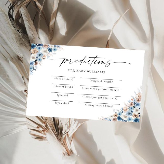 Blue Boho Floral Baby Predictions Card (Creator Uploaded)