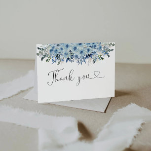 Blue Boho Floral Baby Shower Thank You Card 