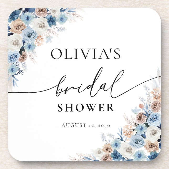 Blue Boho Floral  beverage coaster (Front)