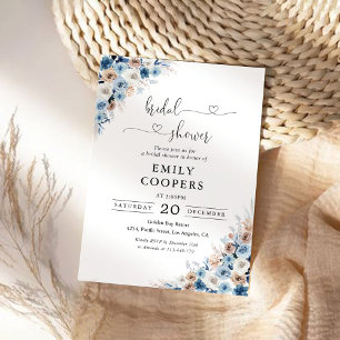 Blue Boho Floral Bridal Shower Invitation