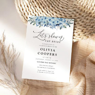 Blue Boho Floral Bridal Shower Invitation