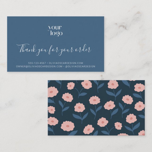 Blue Boho Floral Logo Thank You Business Insert (Front/Back)