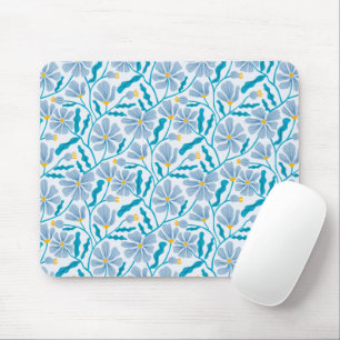 Blue Boho Floral Pattern Mouse Pad