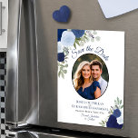 Blue Boho Floral & Photo Wedding Save the Date Magnetic Invitation<br><div class="desc">These striking magnetic save the date cards are a wonderful way to let your friends and family know about your upcoming wedding. They feature an elegant boho chic design with your photo in an oval shaped frame surrounded by a bounty of hand painted watercolor roses in shades of dusty blue...</div>