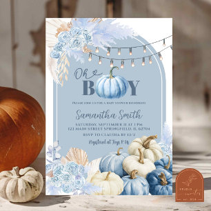 Blue Boho Floral Pumpkin Baby Shower Invitation