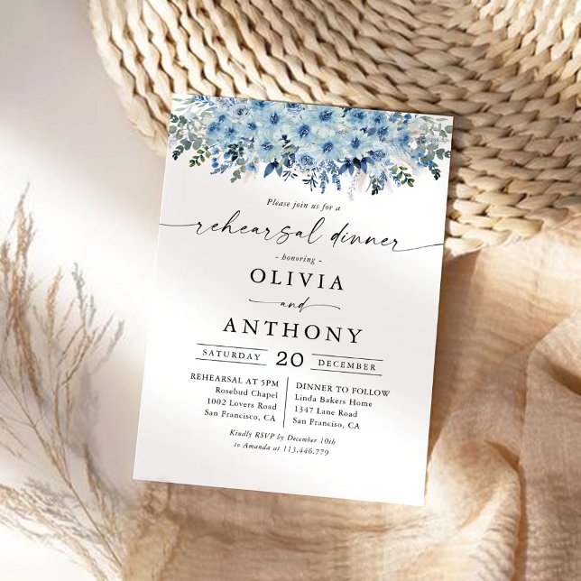 Blue Boho Floral Rehearsal Dinner Invitation (Creator Uploaded)