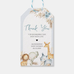 Blue Boho Floral Safari Baby Shower Favour Tags