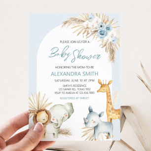 Blue Boho Floral Safari Baby Shower Invitation