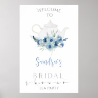 Blue Boho Floral Tea Party Bridal Shower Welcome