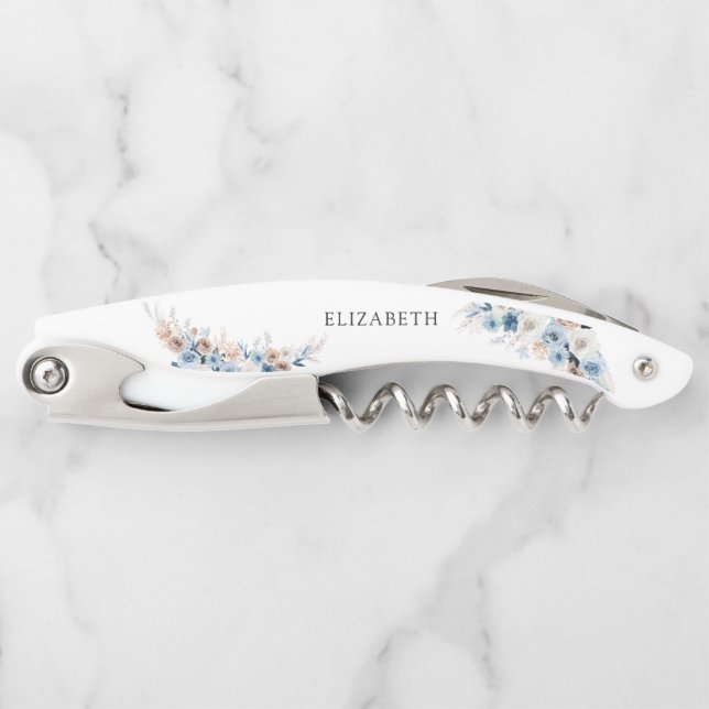 Blue Boho Floral Waiter's Corkscrew (Front)