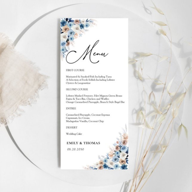 Blue Boho Floral Wedding Ceremony Menu (Creator Uploaded)