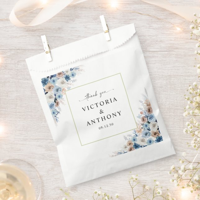 Blue Boho Floral Wedding Favour Bag (Clipped)