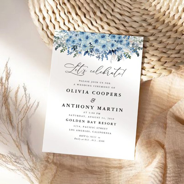 Blue Boho Floral Wedding Invitation (Creator Uploaded)