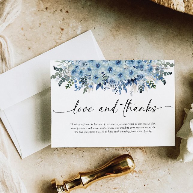 Blue Boho Floral Wedding Thank You Card (Creator Uploaded)