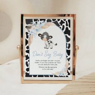 Blue Boho Highland Cow Baby Shower Don't Say Baby Poster