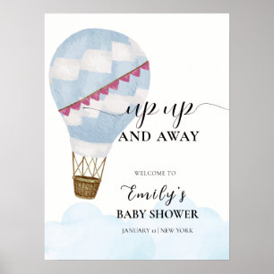 Blue Boho Hot Air Balloon Baby Shower Welcome  Poster