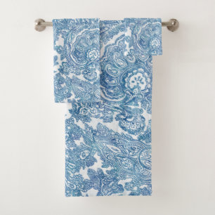 Blue Boho Lace Paisley Pattern Bath Towel Set