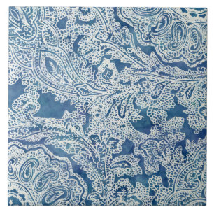 Blue Boho Lace Paisley Pattern Ceramic Tile