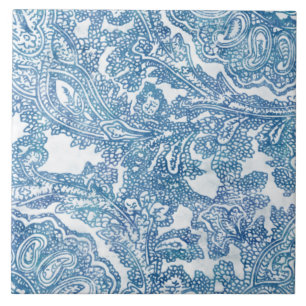 Blue Boho Lace Paisley Pattern Ceramic Tile