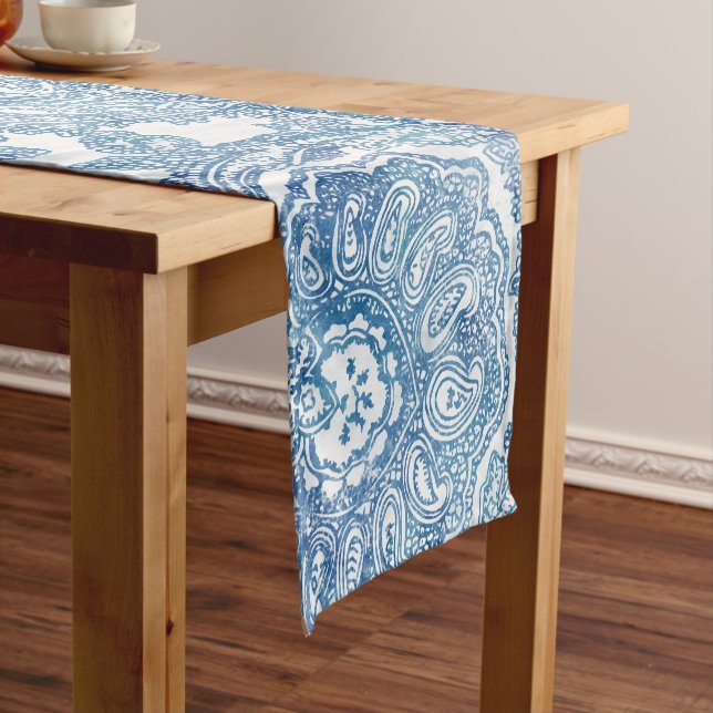 Blue Boho Lace Paisley Pattern   Short Table Runner (In Situ)