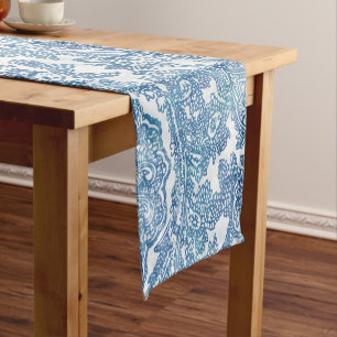 Blue Boho Lace Paisley Pattern Short Table Runner
