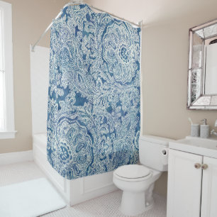 Blue Boho Lace Paisley Pattern  Shower Curtain