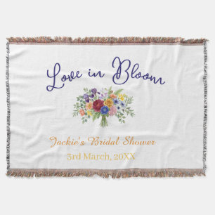 blue boho love in Bloom bridal shower name retro Throw Blanket