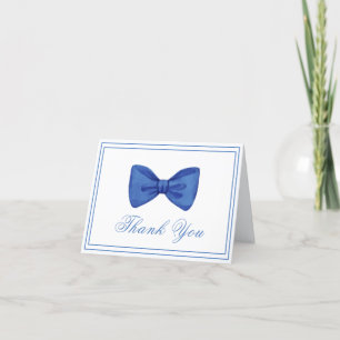 Blue Boho Minimalist Bow Frame Baby Shower  Thank You Card