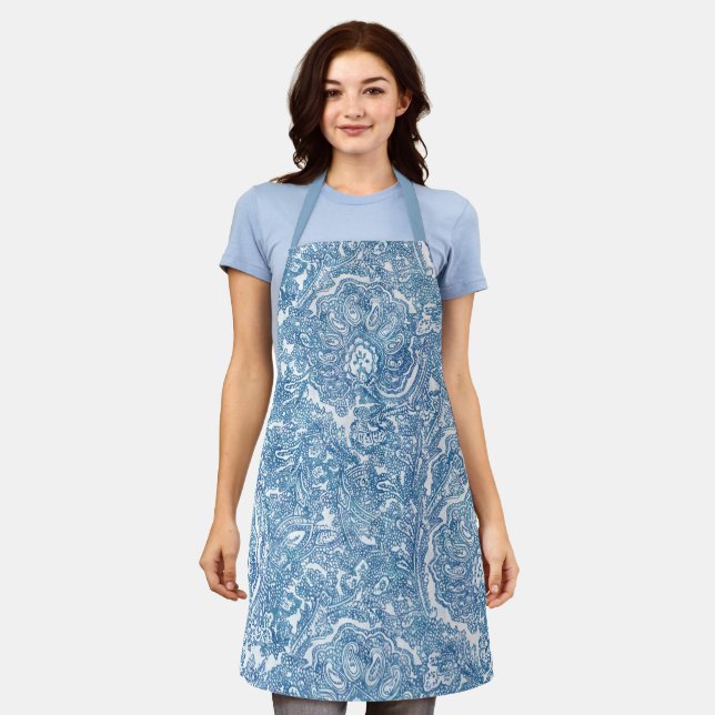 Blue Boho Paisley Pattern  Apron (Worn)