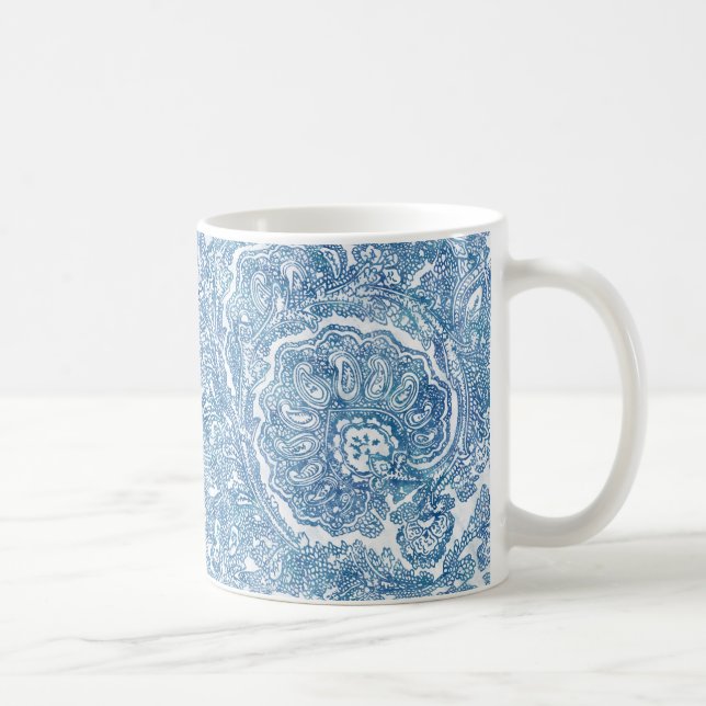 Blue Boho Paisley Pattern  Coffee Mug (Right)