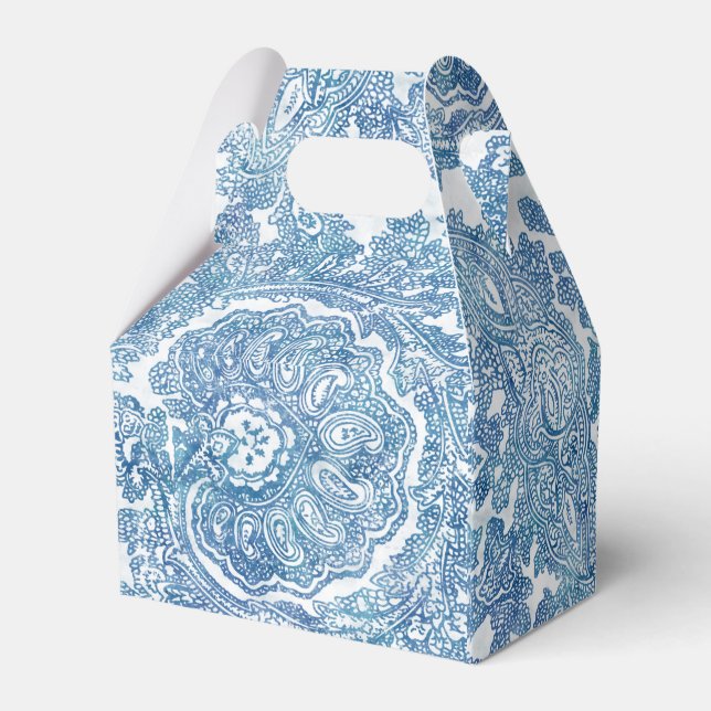 Blue Boho Paisley Pattern Favour Box (Back Side)