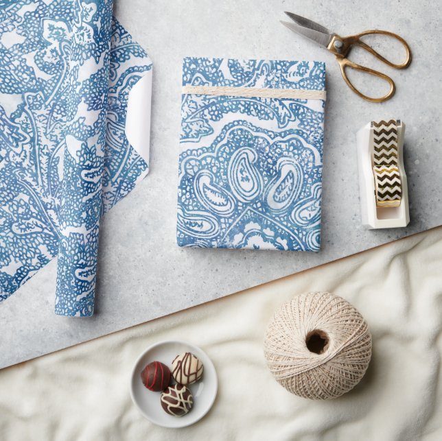 Blue Boho Paisley Pattern Wrapping Paper (Crafts)