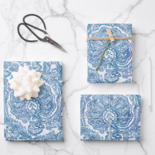 Blue Boho Paisley Pattern   Wrapping Paper Sheet