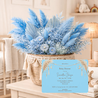 Blue Boho Pampas Baby Shower Invitation