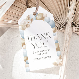 Blue Boho Pampas Grass Arch Boy Baby Shower Gift Tags