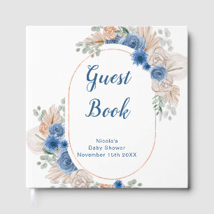Blue Boho Pampas Grass Baby Shower Guest Book
