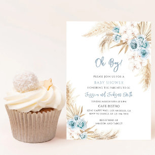 Blue Boho Pampas Grass Baby Shower Invitation