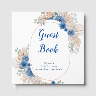 Blue Boho Pampas Grass Birthday Party Guest Book